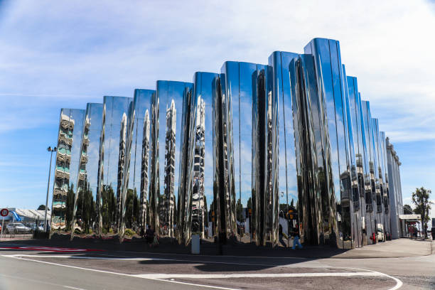 New Plymouth, New Zealand - May 2019: Image of The Govett-Brewster Art Gallery under blue sky which is New Zealand's contemporary art museum and the home to artist Len Lye's multi-media art work.