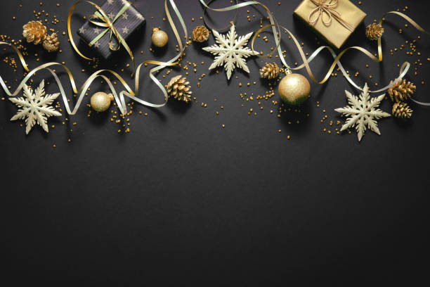 istock Christmas golden decoration on dark background 1187616606
