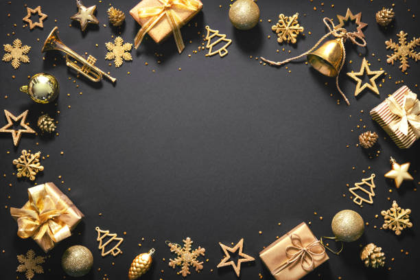 istock Christmas golden decoration on dark background 1187616644