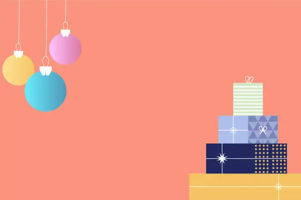 Vector illustration of Merry Christmas, chirstmas ball and gift box on pastel background vector