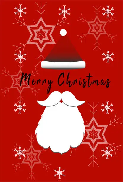 Vector illustration of Santa Claus mustache and red hat with snow on red background vector