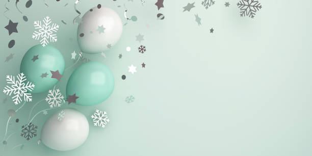 istock Winter abstract design creative concept, balloon, snow icon confetti glitter scattering on green mint background. Copy space text. 1187618465