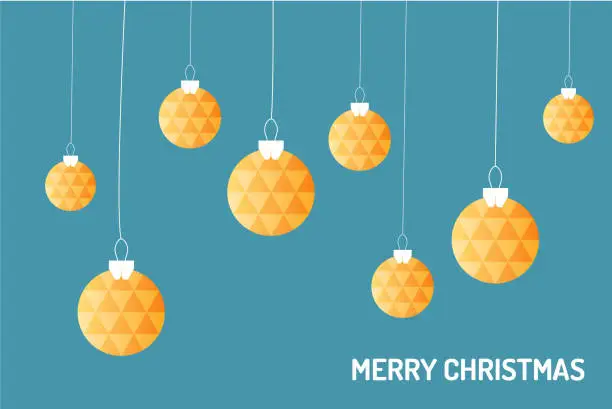 Vector illustration of Merry Chrismas vector, gold chrismas ball hanging on the blue background