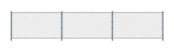 ilustraciones, imágenes clip art, dibujos animados e iconos de stock de cerca de eslabón de cadena. cerca de alambre de metal. - iron fence