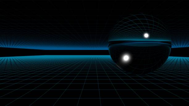 istock Glass sphere in futuristic blue grid in black space - 3D rendering illustration 1187620789