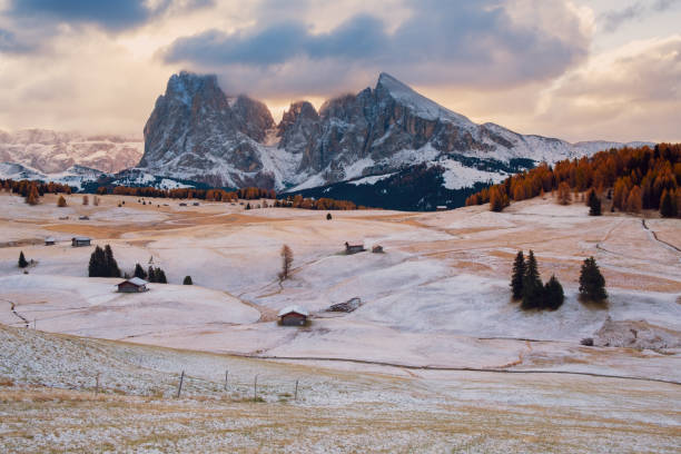 istock Alpe di Siusi or Seiser Alm with Sassolungo - Saskofel mountain group 1187622194