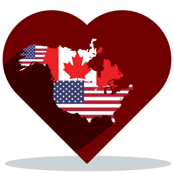 usa und kanada in einem großen herzen, lager - illustration - canada american flag canadian culture usa stock-grafiken, -clipart, -cartoons und -symbole
