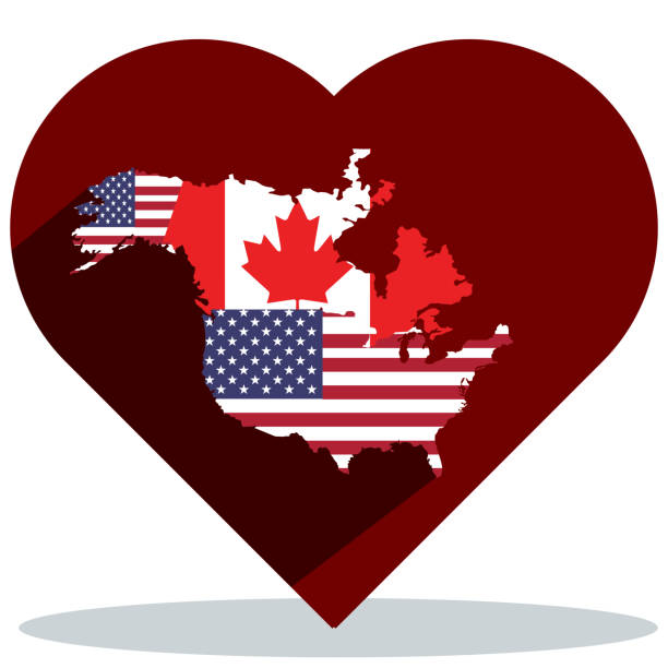 ilustrações de stock, clip art, desenhos animados e ícones de usa and canada inside a big heart, stock - illustration - canada american flag canadian culture usa