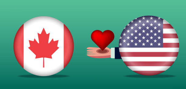 illustrazioni stock, clip art, cartoni animati e icone di tendenza di usa mostrano la sua amicizia con il canada, stock - illustrazione - canadian flag canadian culture canada people