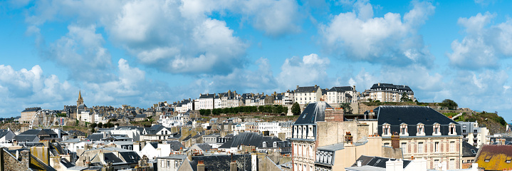 Granville, Manche / France - 18 August, 2019: panorama cityscape view of Granville in Normandy