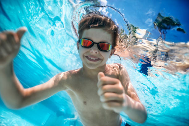 istock Little boy enjoy swimming underwater in pool 1187626474