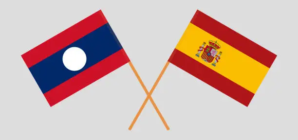Vector illustration of Laos and Spain. Laotian and Spanish flags