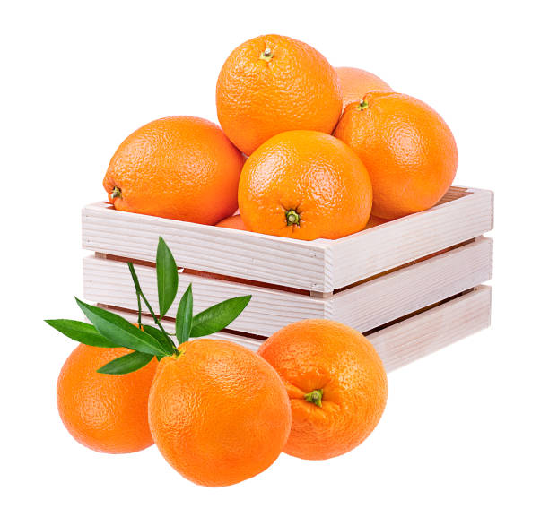 istock Oranges in a box isolated on white background with clipping path 1187630052