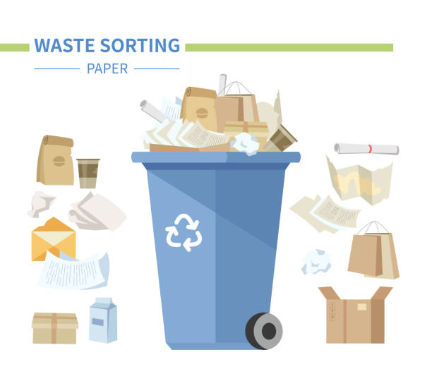 sortowanie odpadów papierowych - nowoczesna ilustracja w stylu płaskim - recycle paper stock illustrations