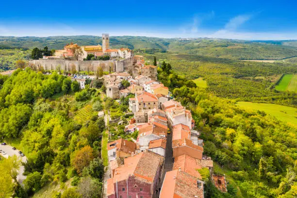 Croatia, Istria, aerial view of the old town of Motovun