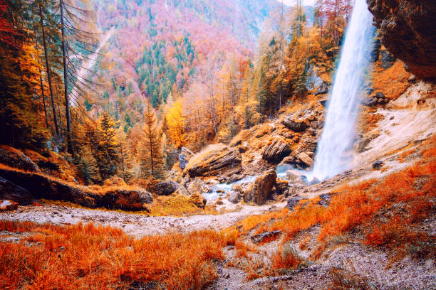 Waterfall Pericnik in Julian Alp in autumn, Slovenia, Europe