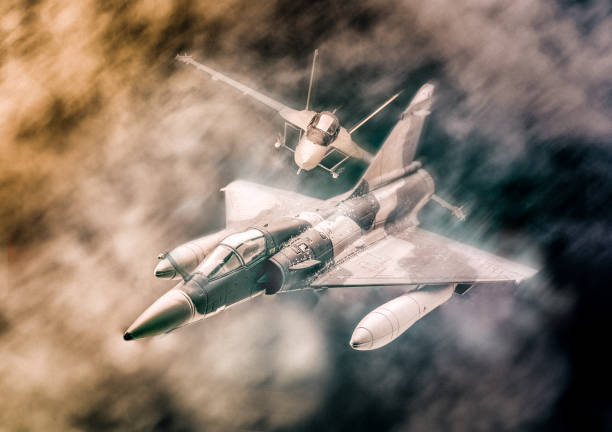 istock Military warplanes flying in the clouds 1187631590