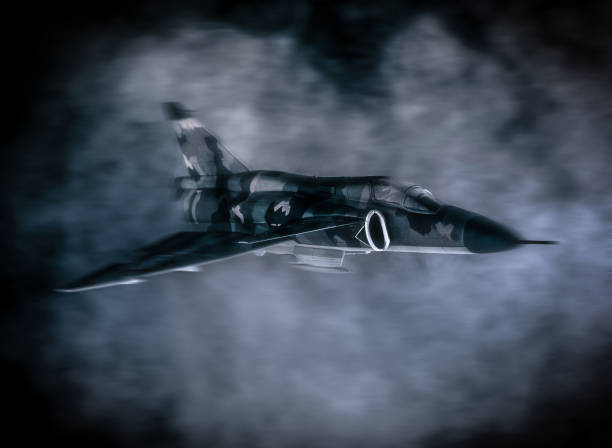 Military warplanes flying in the clouds