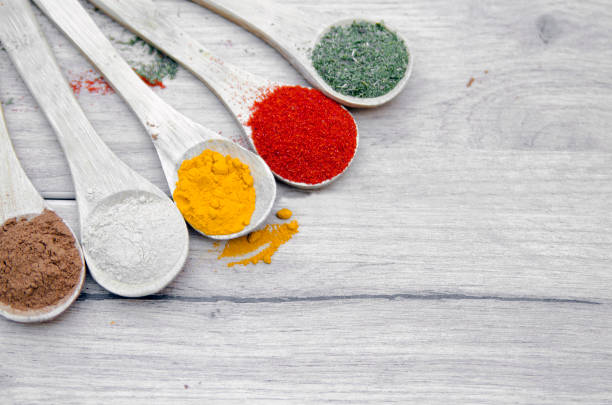 istock White Wooden Spoon filled with various spices 1187643538