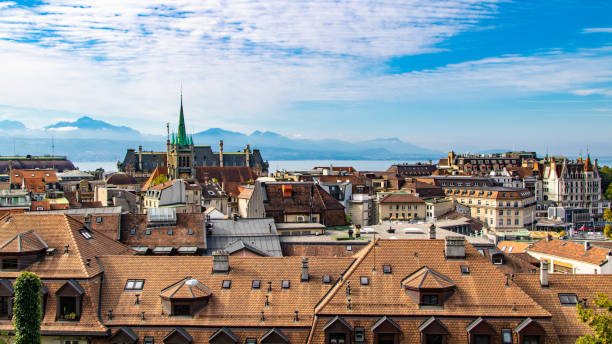Cityscape of Lausanne from Cathedral Square stock photo
