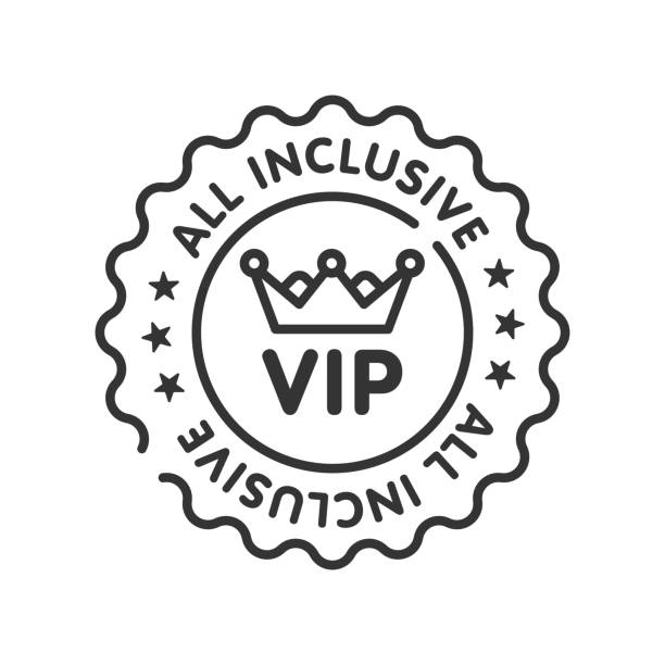 ilustrações, clipart, desenhos animados e ícones de ícone preto da linha de adesivos all inclusive. associação vip. oferta exclusiva da agência de viagens. assinar para a página web, aplicativo móvel - celebrity cruise line