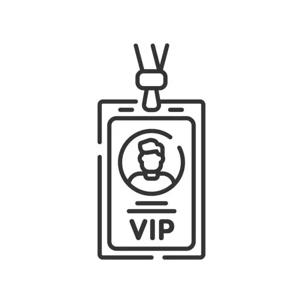 Vector illustration of VIP pass line black icon. ID badge. Premium card for enter premium membership. Button for web or mobile app.