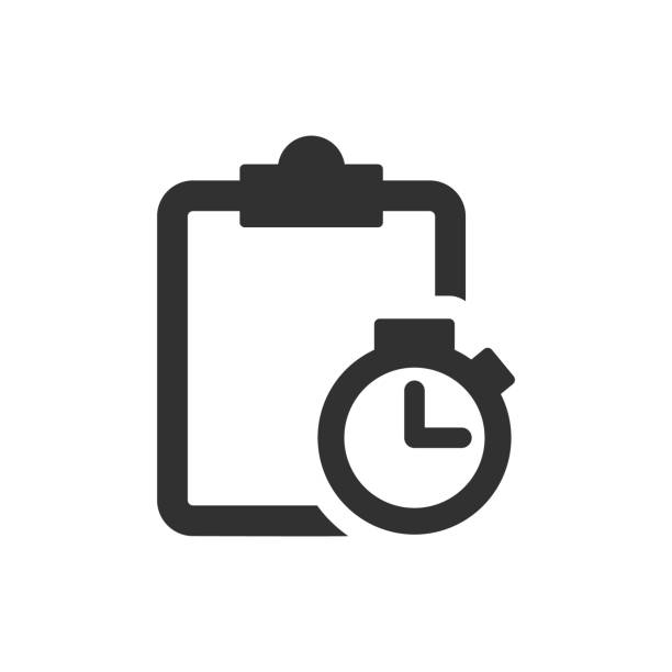 ilustrações, clipart, desenhos animados e ícones de lista de verificação e cronômetro - stopwatch clipboard exam vector