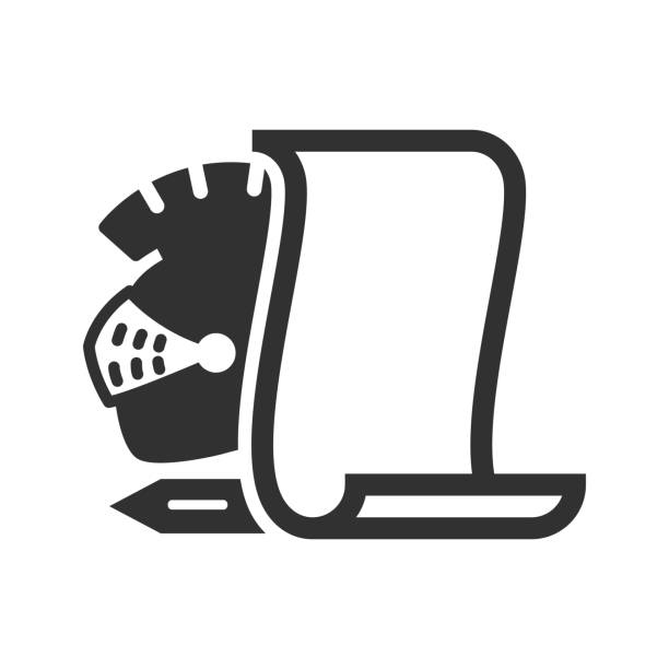 history. helm knight, a scroll and a sword history. helm knight, a scroll and a sword. monochrome icon clip art of scroll quill stock illustrations
