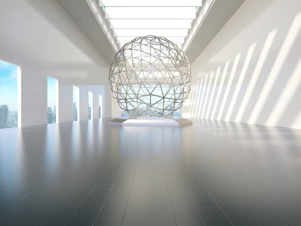 Empty white room with lateral lights, Product showcase with city background.3D rendering