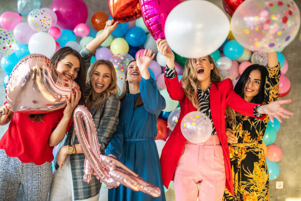 istock Five beauties having fun with balloons 1187650966