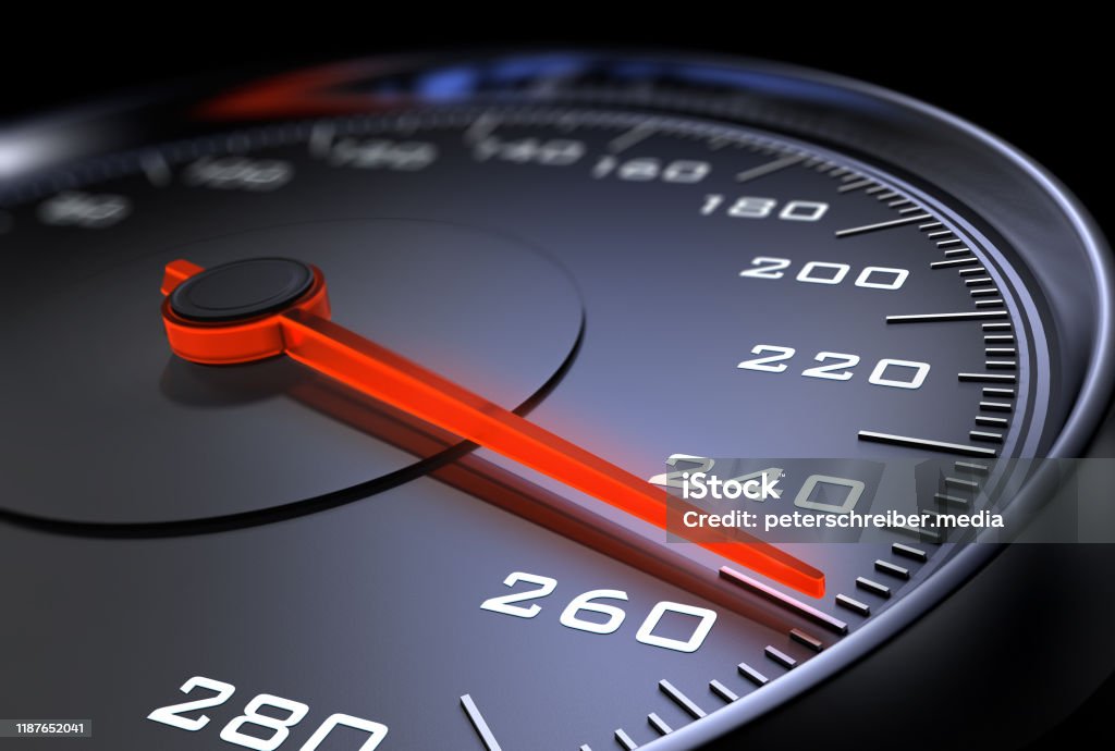 Speedometer High Speed Dark stylish speedometer with needle moving to 260 km/h and beyond Speed Stock Photo Speedometer High Speed Dark stylish speedometer with needle moving to 260 km/h and beyond Speed Stock Photo