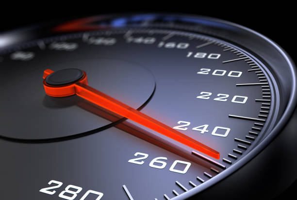 Speedometer High Speed Dark stylish speedometer with needle moving to 260 km/h and beyond kilometer photos stock pictures, royalty-free photos & images