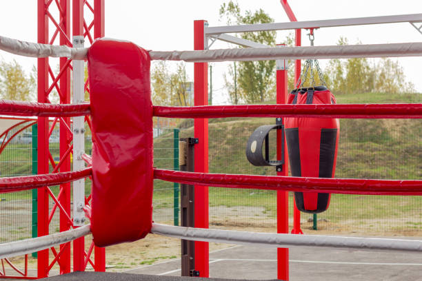 istock Boxing simulators outdoors. Boxing on the street. Healthy lifestyle. 1187652191