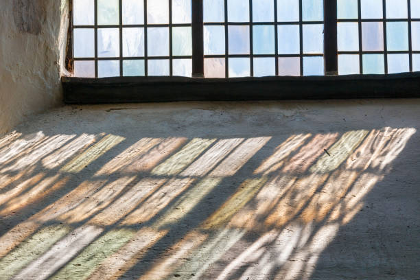 Church windows with beautiful colour changes on the window niche