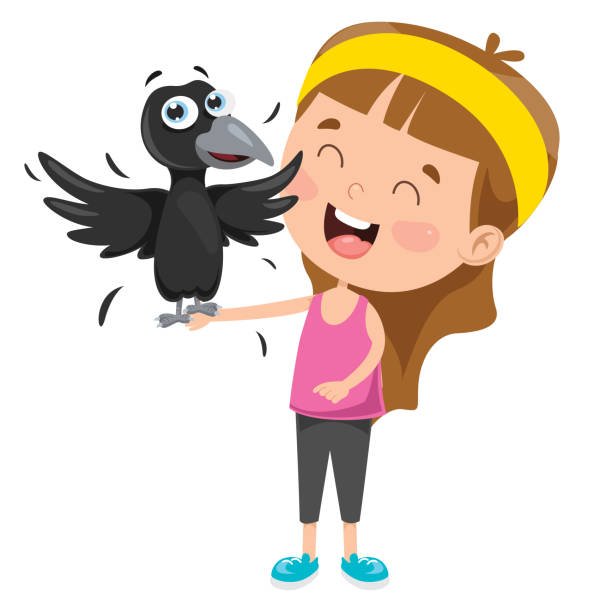 カラスと遊ぶ小さな女の子 - crows nest点のイラスト素材／クリップアート素材／マンガ素材／アイコン素材