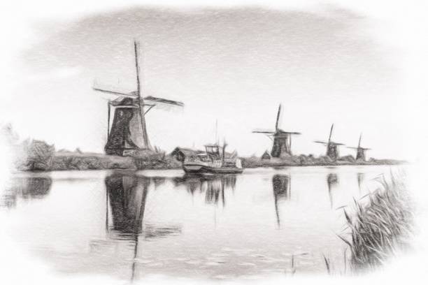 istock Traditional dutch windmills and houses 1187655689