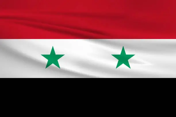 Vector illustration of Waving Syria flag, official colors and ratio correct. Syria national flag. Vector illustration.