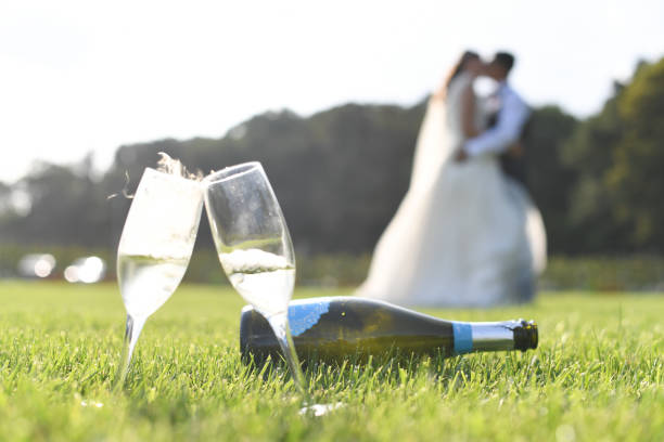 Wedding theme with bride and groom kissing