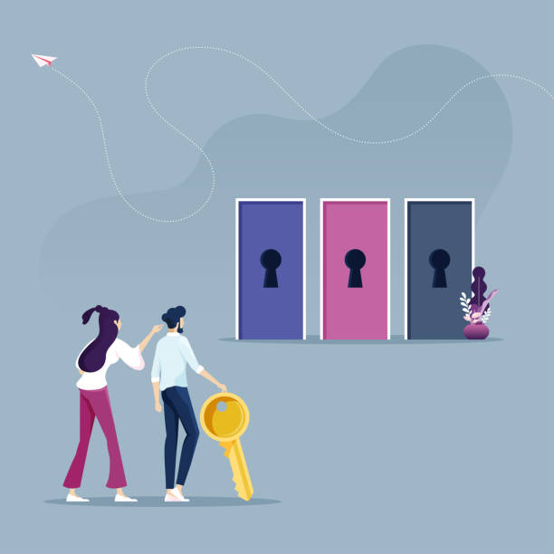 istock Businessman hold a key with different door-Business decision concept 1187659522