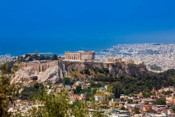 The city of Athens seen from the Mount Lycabettus a Cretaceous limestone hill