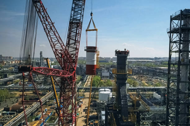 istock Construction of petrochemical plant, installation of technologic 1187661134