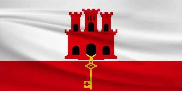 Vector illustration of Waving Gilbratar flag, official colors and ratio correct. Gibraltar national flag. Vector illustration.