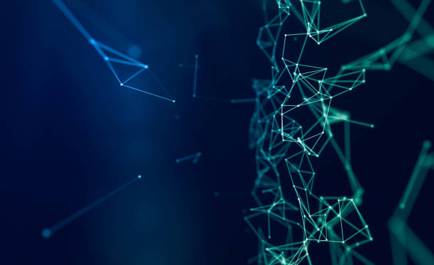 istock Abstract geometric plexus background clear in blue and green with triangular cells connecting dots. 1187662230