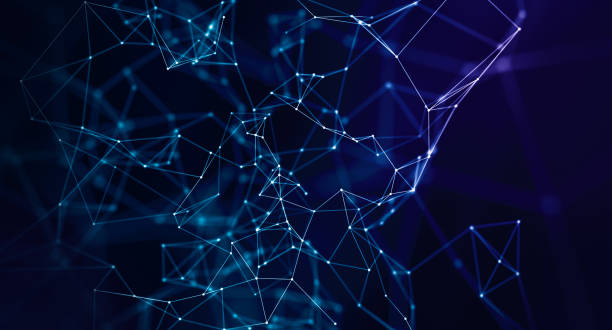 istock Abstract geometric background connecting dots as plexus in blue and purple. 1187662232