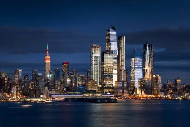 New York City skyline from the Hudson River with the skyscrapers of the Hudson Yards redevelopment project. Manhattan Midtown West, NYC, NY, USA
