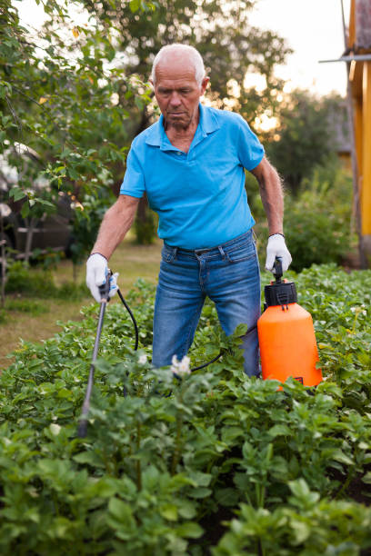 istock Man works with garden spray in the yard 1187667948