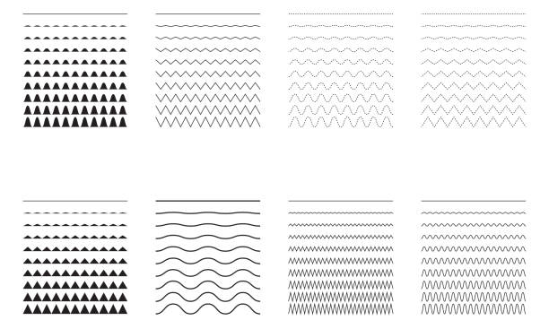 Set of wavy - curvy and zigzag - criss cross horizontal lines. Set of wavy - curvy and zigzag - criss cross horizontal lines serrated stock illustrations