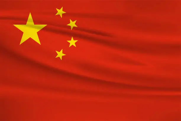 Vector illustration of Waving China flag, official colors and ratio correct. China national flag. Vector illustration.