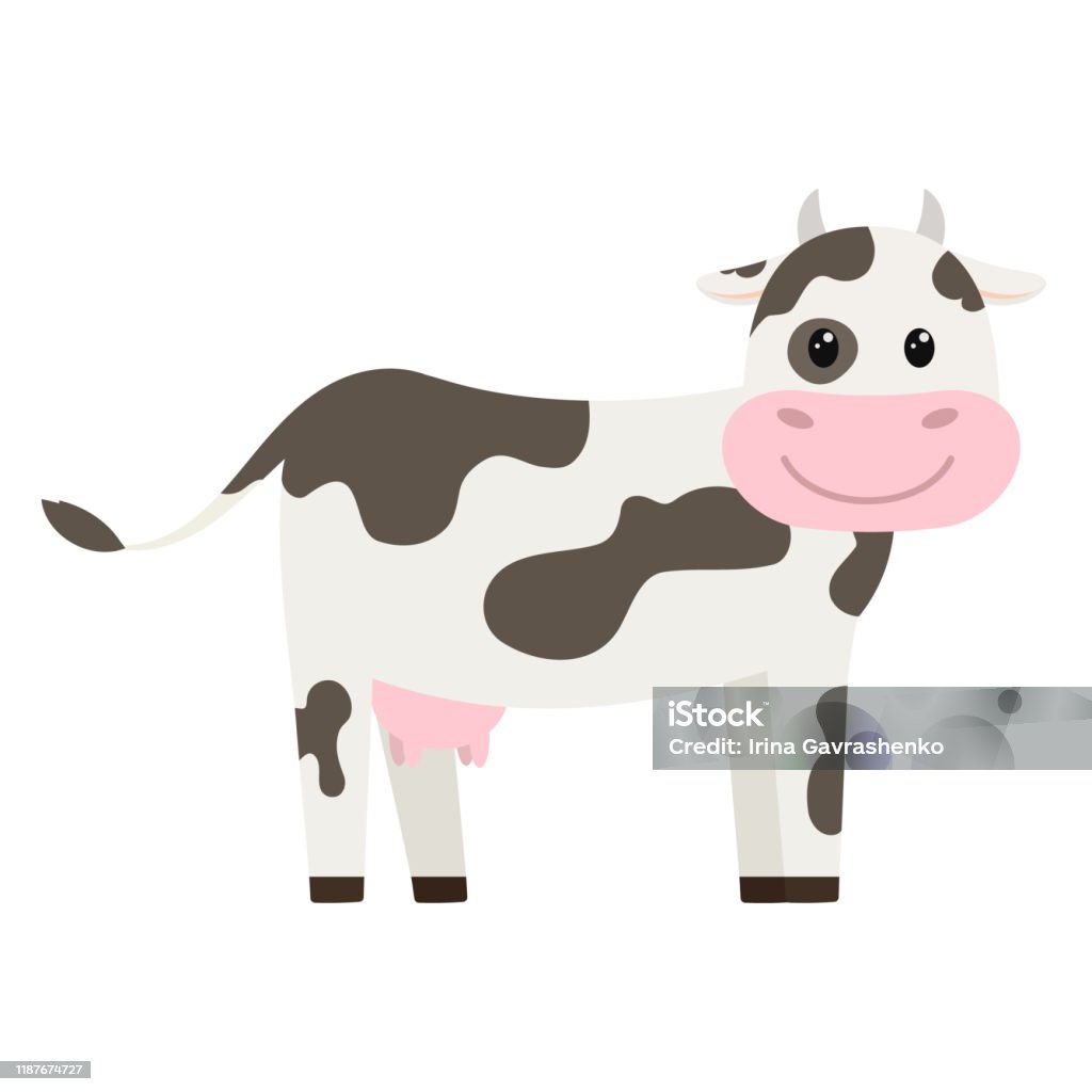 Cheerful Happy Cow Farm Animal Cute Character Stock Illustration - Download  Image Now - Cheerful, Domestic Cattle, Happiness - iStock