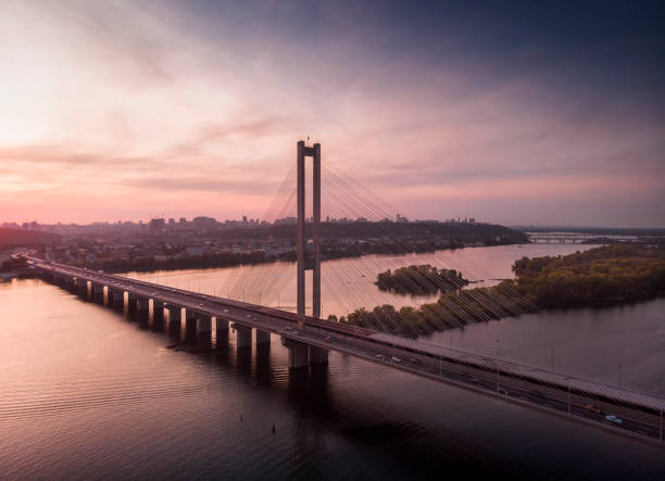 istock Pivdenny Bridge at the dusk 1187674796